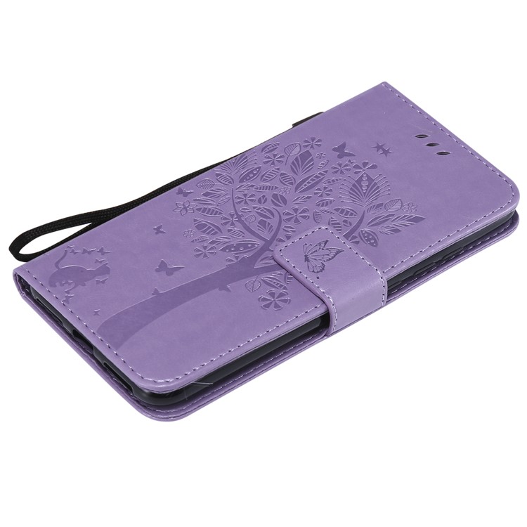 Imprint Cat and Tree PU Leather Protection Mobile Case for Xiaomi Redmi Note 6 Pro - Light Purple-5