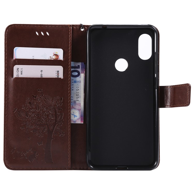 Imprint Cat and Tree PU Leather Folio Flip Mobile Shell for Xiaomi Redmi Note 6 Pro - Brown-4