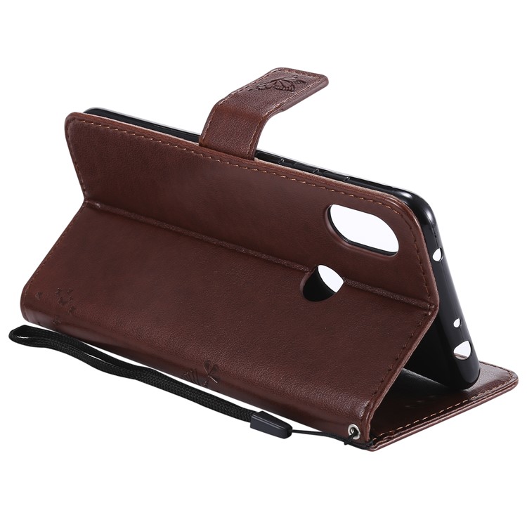Imprint Cat and Tree PU Leather Folio Flip Mobile Shell for Xiaomi Redmi Note 6 Pro - Brown-7