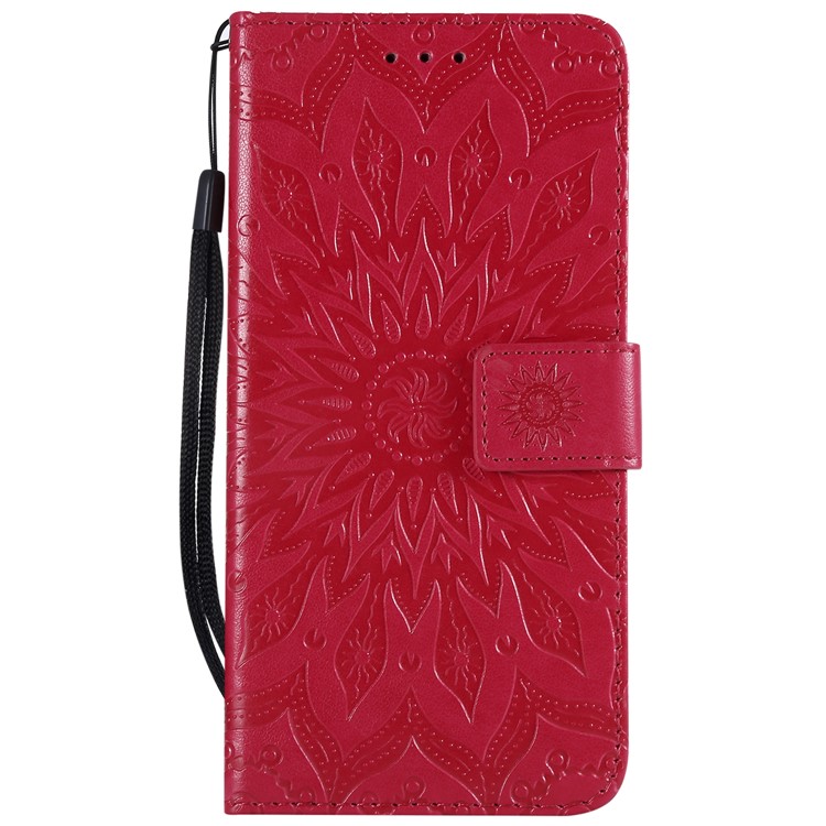 Imprint Sunflower Wallet Leather Stand Cover for Xiaomi Redmi Note 6 Pro - Red-2