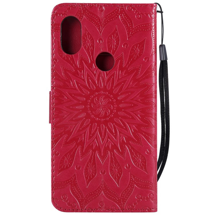 Imprint Sunflower Wallet Leather Stand Cover for Xiaomi Redmi Note 6 Pro - Red-3