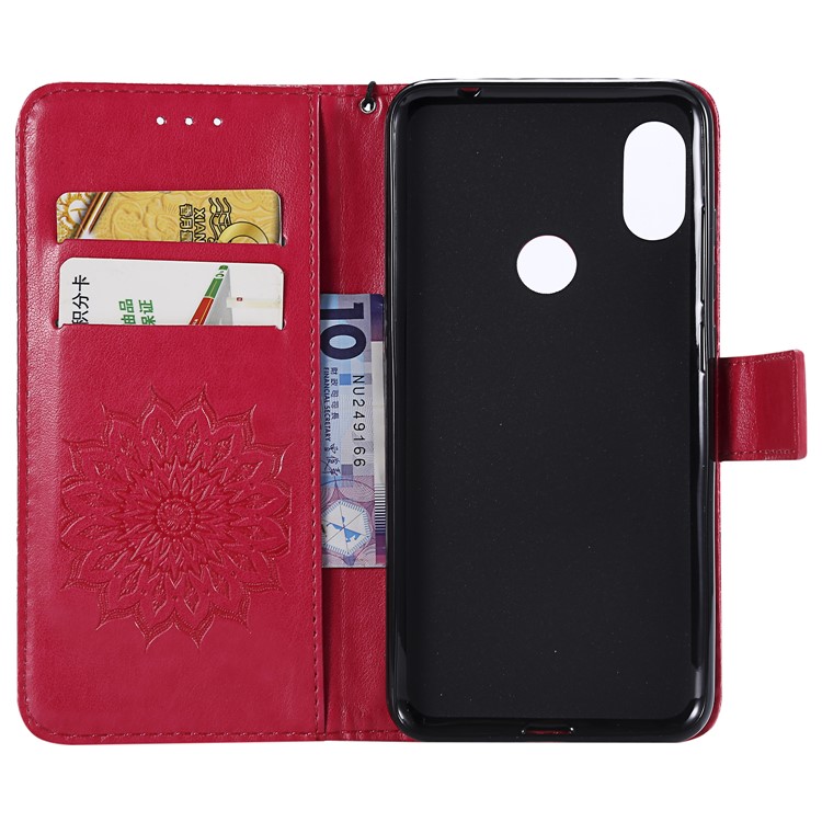 Imprint Sunflower Wallet Leather Stand Cover for Xiaomi Redmi Note 6 Pro - Red-4