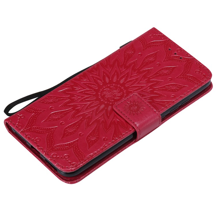 Imprint Sunflower Wallet Leather Stand Cover for Xiaomi Redmi Note 6 Pro - Red-5