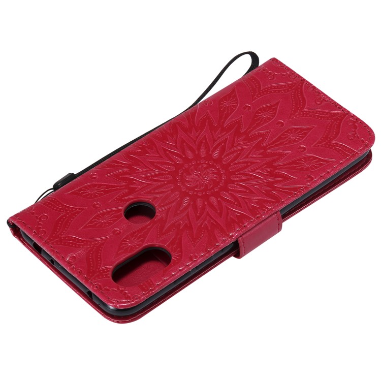 Imprint Sunflower Wallet Leather Stand Cover for Xiaomi Redmi Note 6 Pro - Red-6