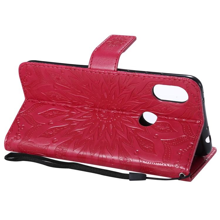 Imprint Sunflower Wallet Leather Stand Cover for Xiaomi Redmi Note 6 Pro - Red-7