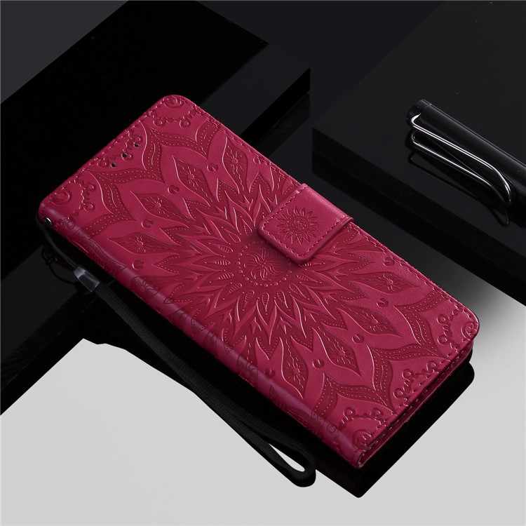 Imprint Sunflower Wallet Leather Stand Cover for Xiaomi Redmi Note 6 Pro - Red-9
