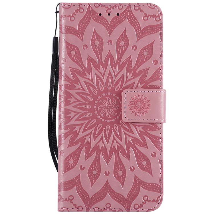 Imprint Sunflower Leather Wallet Case for Xiaomi Redmi Note 6 Pro - Pink-2