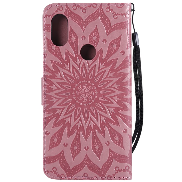 Imprint Sunflower Leather Wallet Case for Xiaomi Redmi Note 6 Pro - Pink-3
