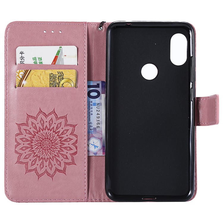 Imprint Sunflower Leather Wallet Case for Xiaomi Redmi Note 6 Pro - Pink-4