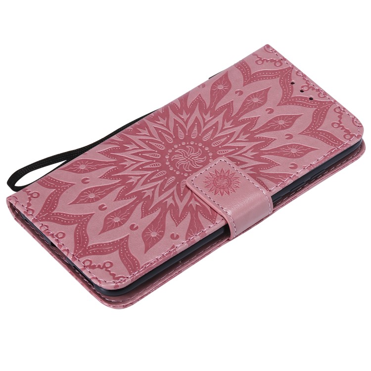 Imprint Sunflower Leather Wallet Case for Xiaomi Redmi Note 6 Pro - Pink-5