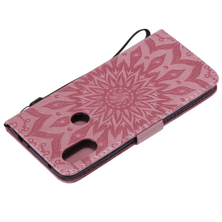 Imprint Sunflower Leather Wallet Case for Xiaomi Redmi Note 6 Pro - Pink-6