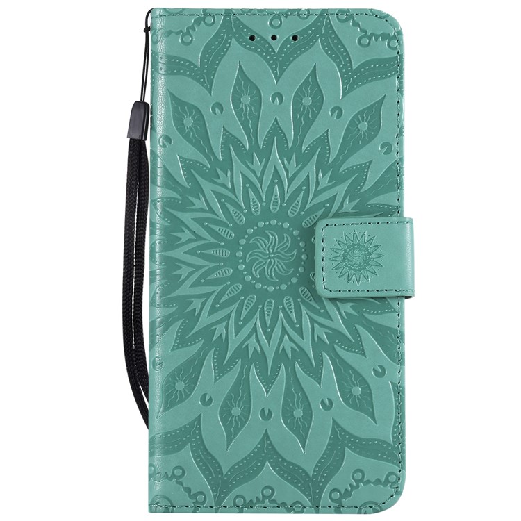 Imprint Sunflower Leather Wallet Cover for Xiaomi Redmi Note 6 Pro - Cyan-2