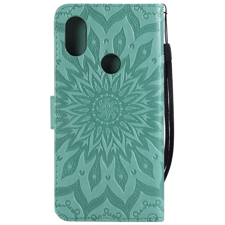 Imprint Sunflower Leather Wallet Cover for Xiaomi Redmi Note 6 Pro - Cyan-3
