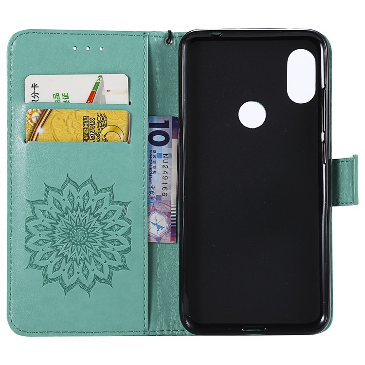 Imprint Sunflower Leather Wallet Cover for Xiaomi Redmi Note 6 Pro - Cyan-4