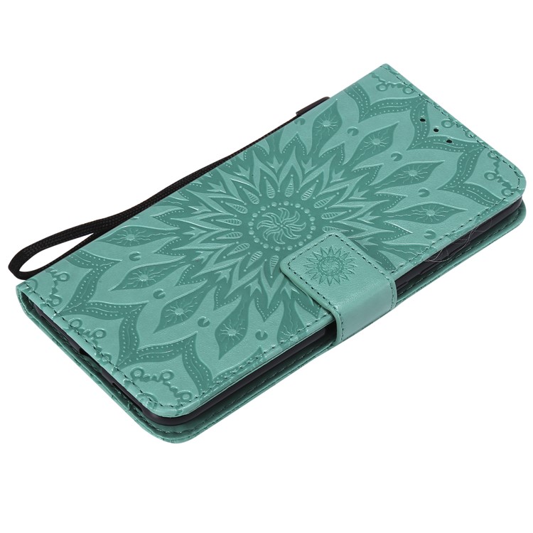 Imprint Sunflower Leather Wallet Cover for Xiaomi Redmi Note 6 Pro - Cyan-5
