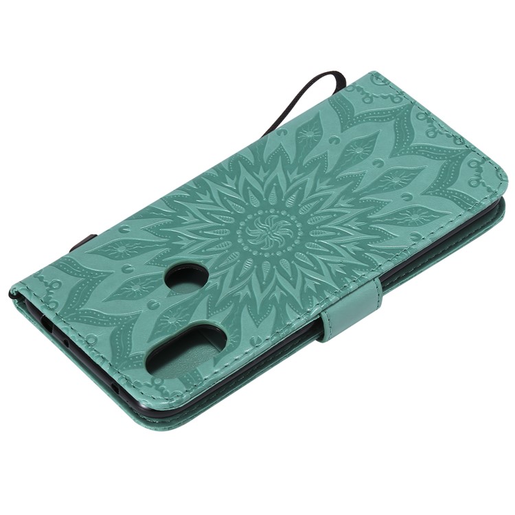 Imprint Sunflower Leather Wallet Cover for Xiaomi Redmi Note 6 Pro - Cyan-6