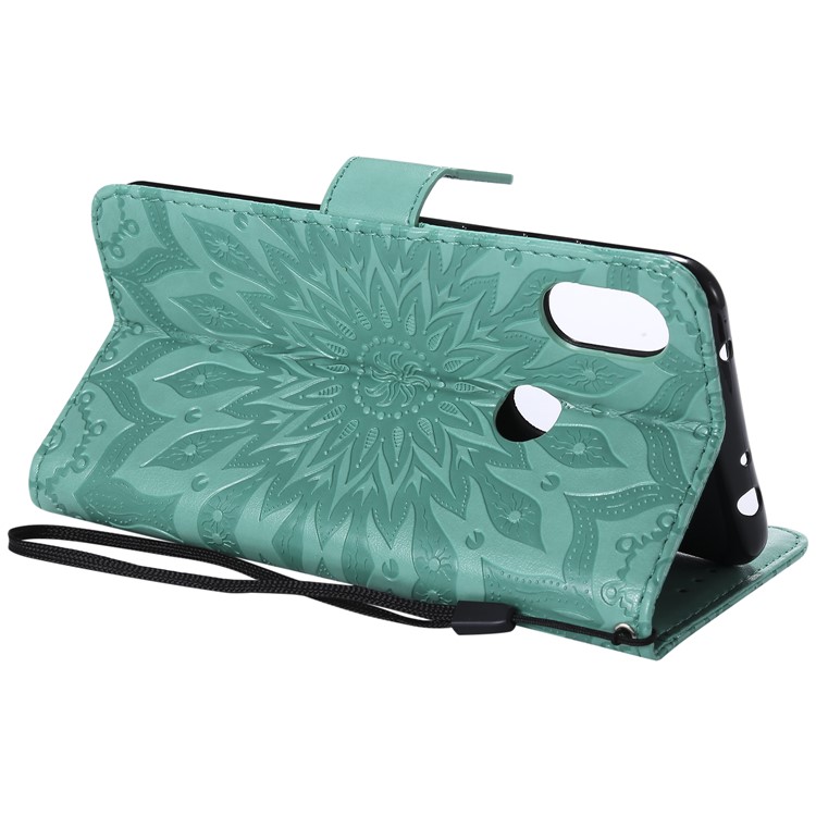 Imprint Sunflower Leather Wallet Cover for Xiaomi Redmi Note 6 Pro - Cyan-7