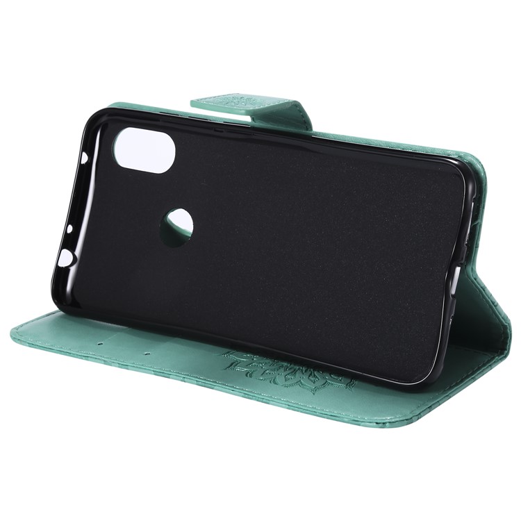 Imprint Sunflower Leather Wallet Cover for Xiaomi Redmi Note 6 Pro - Cyan-8