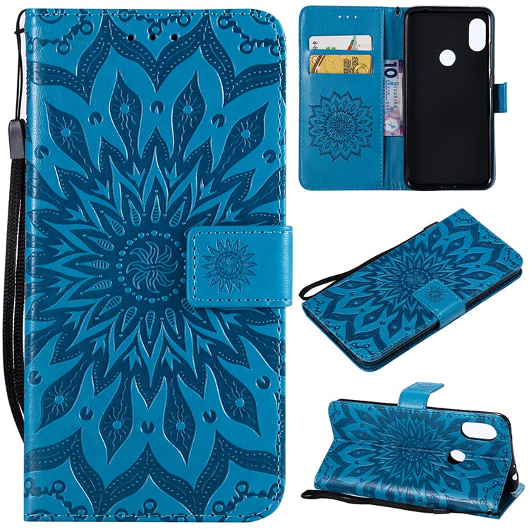 Imprint Sunflower Wallet Leather Shell Case for Xiaomi Redmi Note 6 Pro - Blue-1