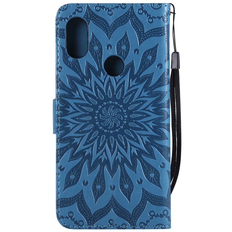 Imprint Sunflower Wallet Leather Shell Case for Xiaomi Redmi Note 6 Pro - Blue-3