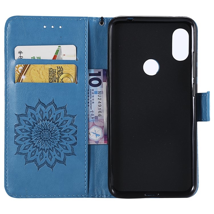 Imprint Sunflower Wallet Leather Shell Case for Xiaomi Redmi Note 6 Pro - Blue-4