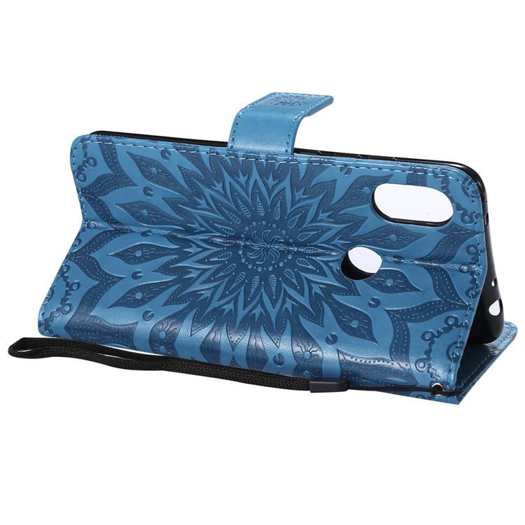 Imprint Sunflower Wallet Leather Shell Case for Xiaomi Redmi Note 6 Pro - Blue-7