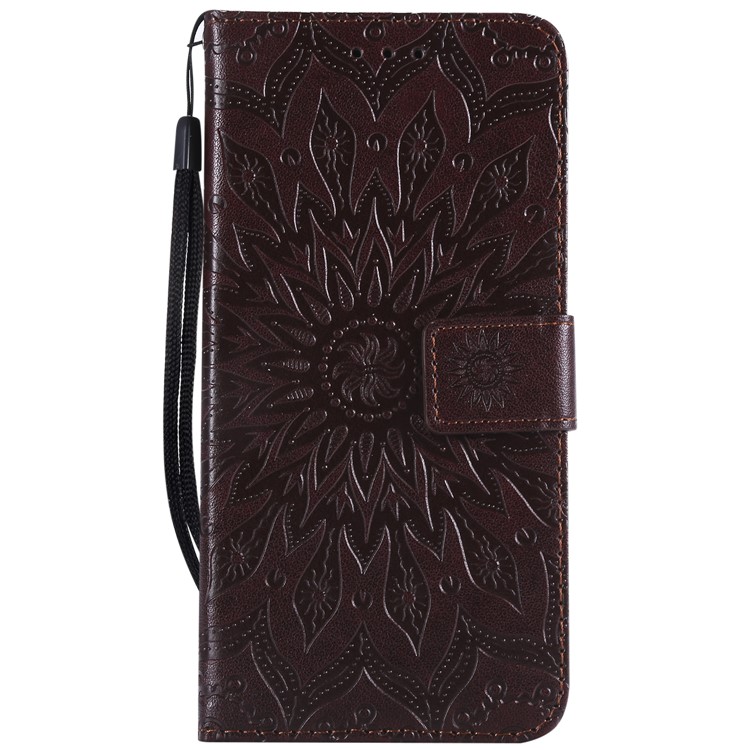 Imprint Sunflower Leather Stand Cover with Card Slots for Xiaomi Redmi Note 6 Pro - Brown-2