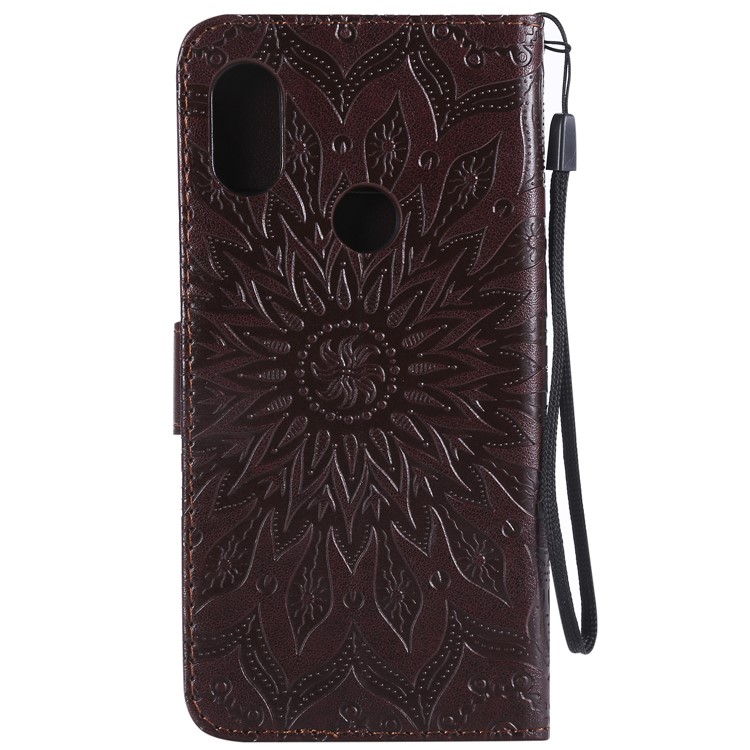 Imprint Sunflower Leather Stand Cover with Card Slots for Xiaomi Redmi Note 6 Pro - Brown-3