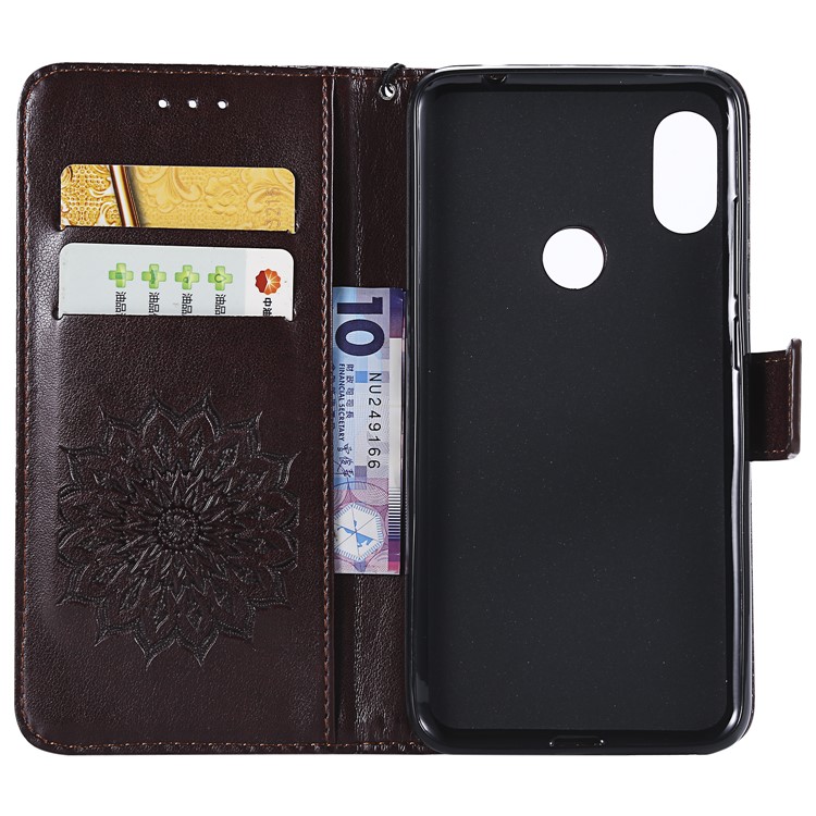 Imprint Sunflower Leather Stand Cover with Card Slots for Xiaomi Redmi Note 6 Pro - Brown-4