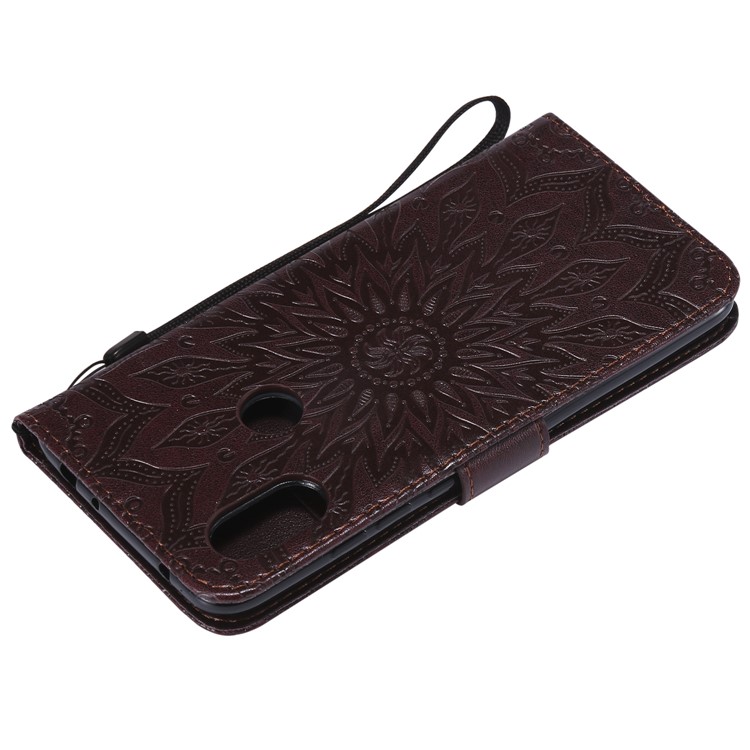 Imprint Sunflower Leather Stand Cover with Card Slots for Xiaomi Redmi Note 6 Pro - Brown-6