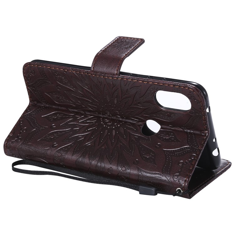 Imprint Sunflower Leather Stand Cover with Card Slots for Xiaomi Redmi Note 6 Pro - Brown-7