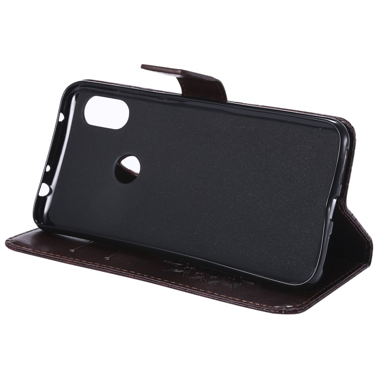 Imprint Sunflower Leather Stand Cover with Card Slots for Xiaomi Redmi Note 6 Pro - Brown-8