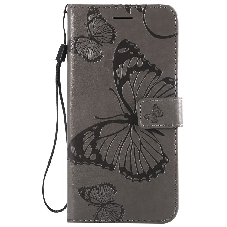 Imprint Butterfly Leather Wallet Case for Xiaomi Redmi Note 6 Pro - Grey-2