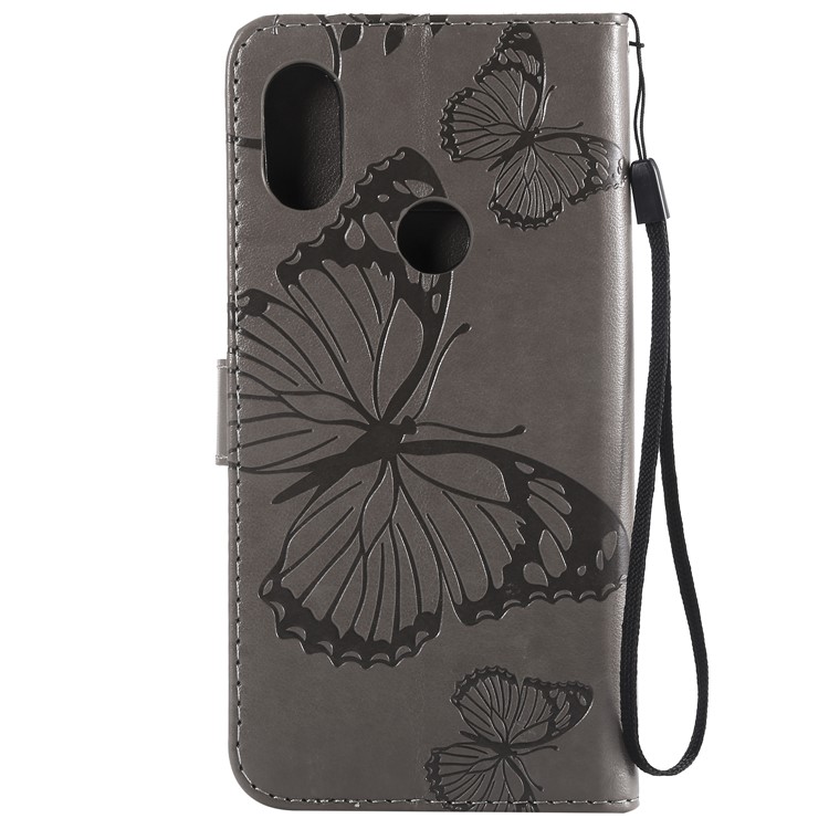 Imprint Butterfly Leather Wallet Case for Xiaomi Redmi Note 6 Pro - Grey-3