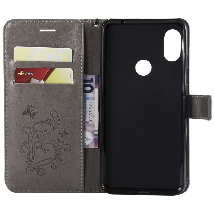 Imprint Butterfly Leather Wallet Case for Xiaomi Redmi Note 6 Pro - Grey-4