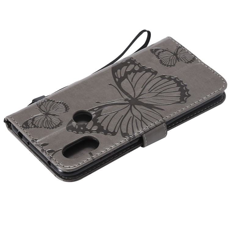 Imprint Butterfly Leather Wallet Case for Xiaomi Redmi Note 6 Pro - Grey-8