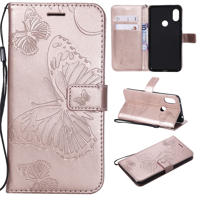 Imprint Butterfly Leather Wallet Case Cover for Xiaomi Redmi Note 6 Pro - Rose Gold-1