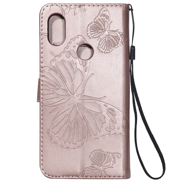 Imprint Butterfly Leather Wallet Case Cover for Xiaomi Redmi Note 6 Pro - Rose Gold-3