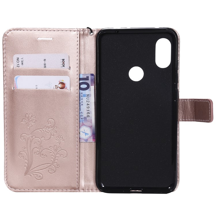 Imprint Butterfly Leather Wallet Case Cover for Xiaomi Redmi Note 6 Pro - Rose Gold-4