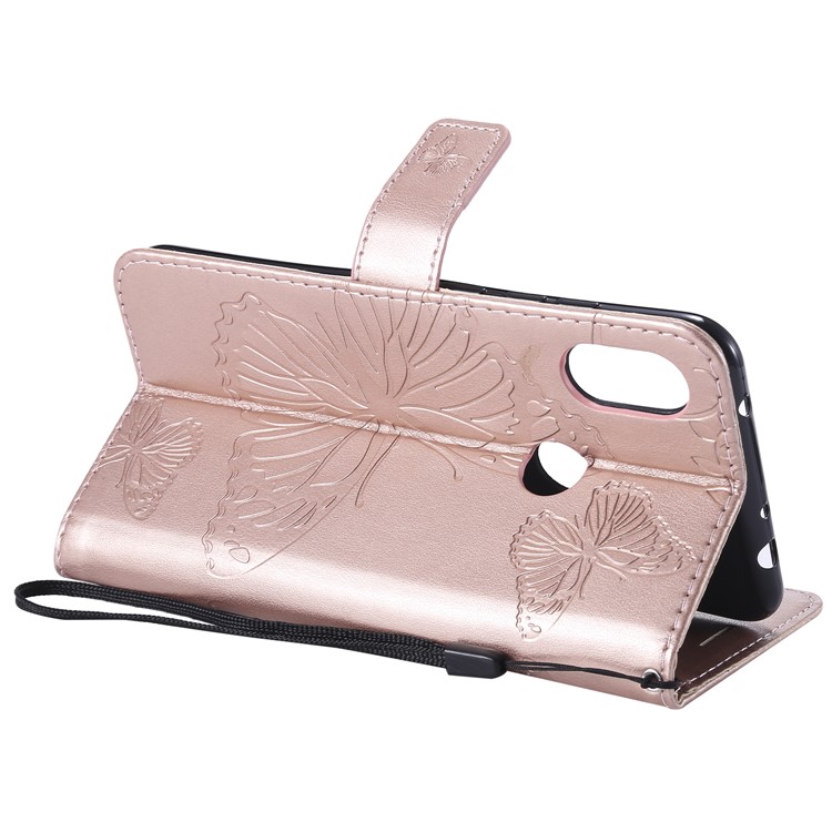 Imprint Butterfly Leather Wallet Case Cover for Xiaomi Redmi Note 6 Pro - Rose Gold-5