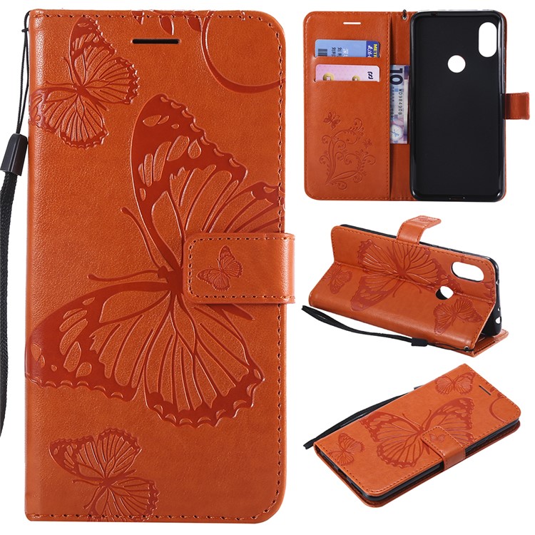 Imprint Butterfly Leather Wallet Phone Case for Xiaomi Redmi Note 6 Pro - Orange-1
