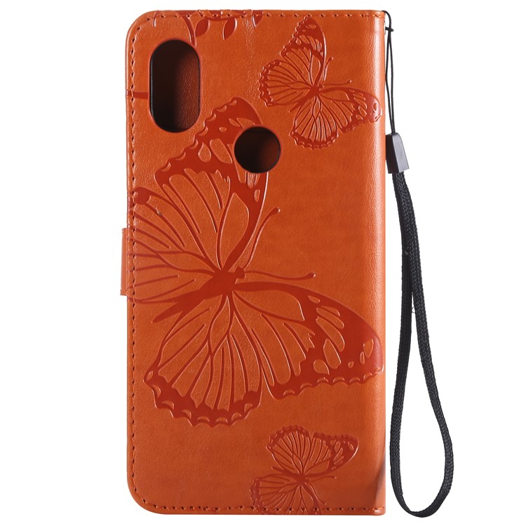 Imprint Butterfly Leather Wallet Phone Case for Xiaomi Redmi Note 6 Pro - Orange-3