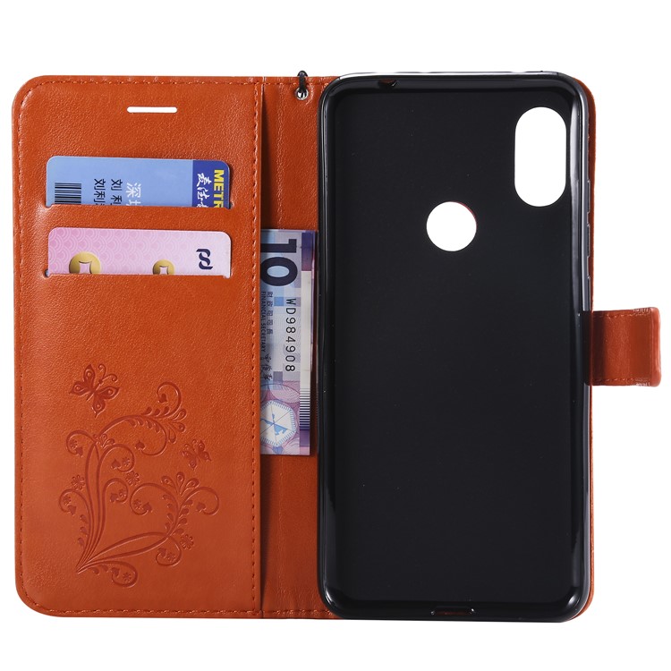 Imprint Butterfly Leather Wallet Phone Case for Xiaomi Redmi Note 6 Pro - Orange-4