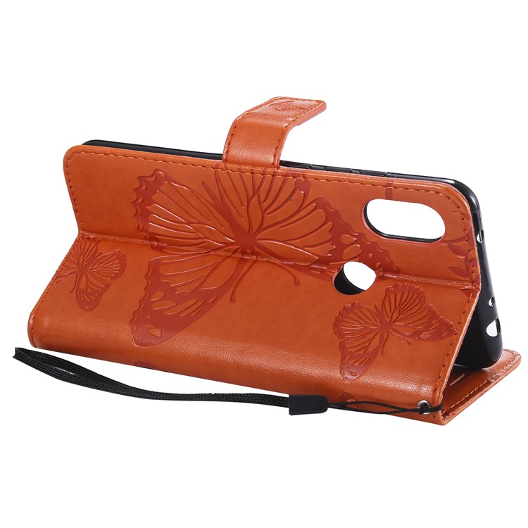 Imprint Butterfly Leather Wallet Phone Case for Xiaomi Redmi Note 6 Pro - Orange-5