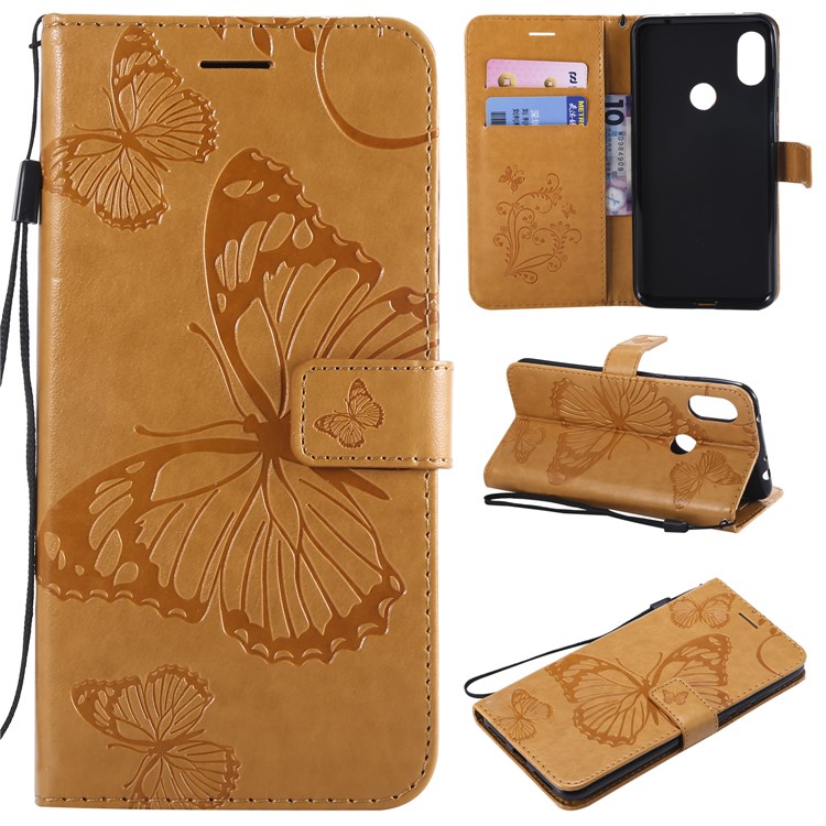 Imprint Butterfly Magnetic Leather Wallet Case for Xiaomi Redmi Note 6 Pro - Brown-1