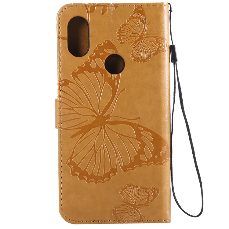 Imprint Butterfly Magnetic Leather Wallet Case for Xiaomi Redmi Note 6 Pro - Brown-3
