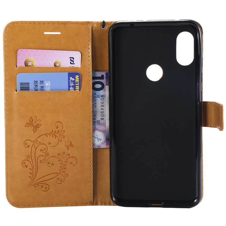 Imprint Butterfly Magnetic Leather Wallet Case for Xiaomi Redmi Note 6 Pro - Brown-4