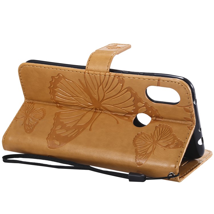 Imprint Butterfly Magnetic Leather Wallet Case for Xiaomi Redmi Note 6 Pro - Brown-5