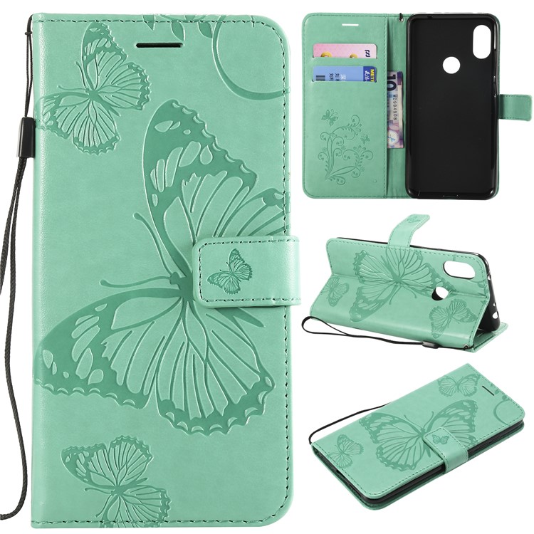 Imprint Butterfly Magnetic Leather Stand Case for Xiaomi Redmi Note 6 Pro - Cyan-1