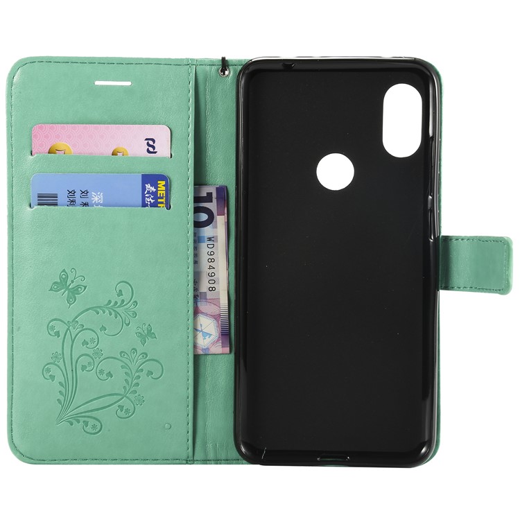 Imprint Butterfly Magnetic Leather Stand Case for Xiaomi Redmi Note 6 Pro - Cyan-4